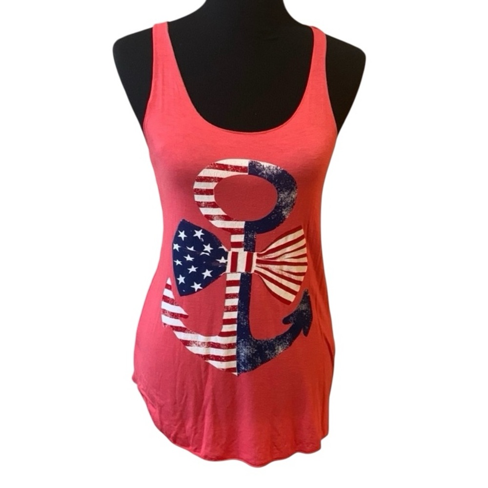 G&G Pink American Flag Anchor Loose Fit Racerback Tank Top Women’s Size Small